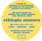 Close-up of Bridge City Coffee Ethiopia Anasora light roast coffee bag label, featuring single-origin specialty coffee from Ethiopia.